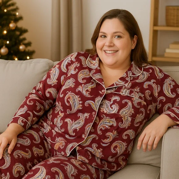 NWOT Liz Claiborne Women's XXLARGE Pajama Set Burgundy Paisley Sleep Lounge Wear - Picture 1 of 16